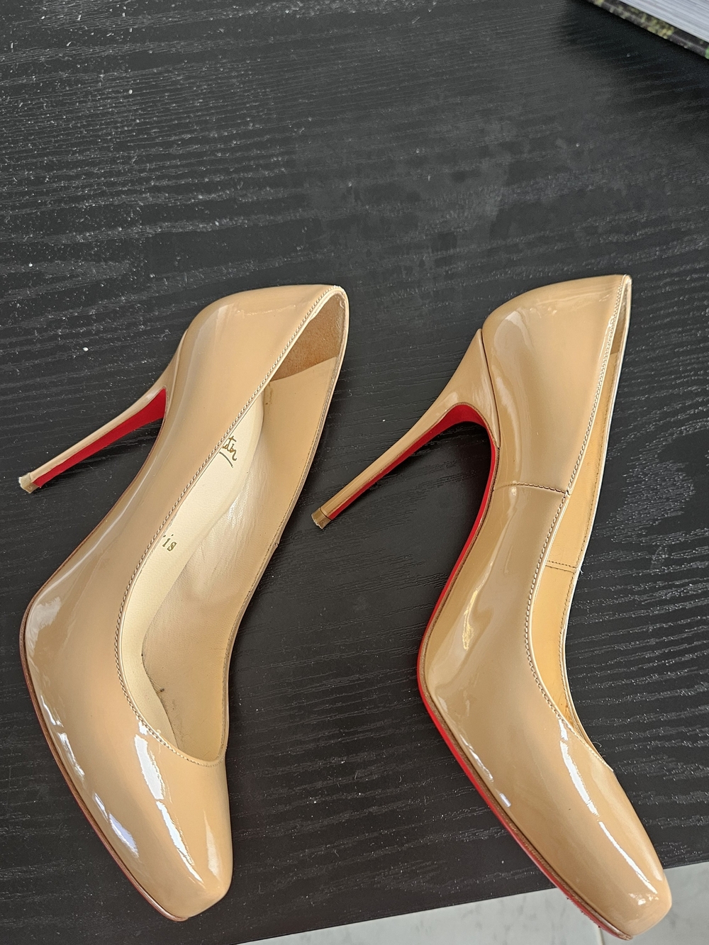 Christian Louboutin Fifi 100 Patent Leather Pumps In Nude Beige EU 38